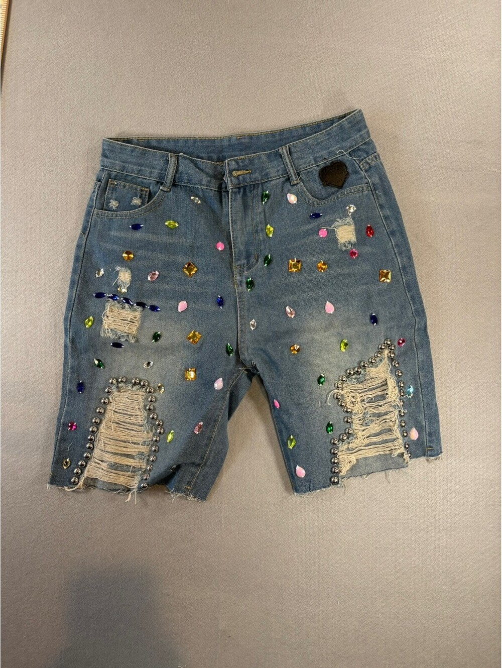 Fashion Jeans Women's 2XL Denim Shorts with Rhinestone